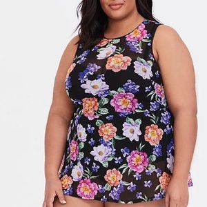 FLORAL MESH PEPLUM ONE-PIECE SWIMSUIT